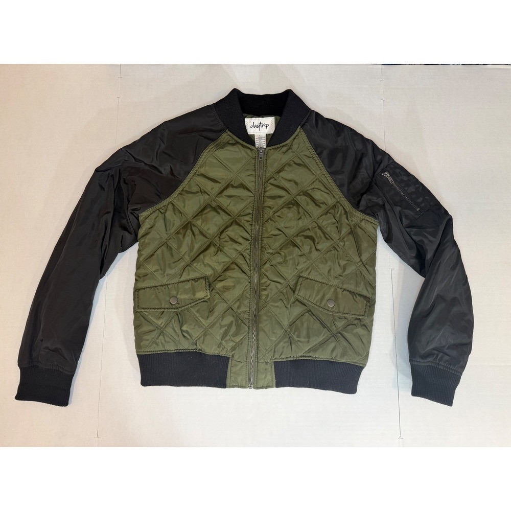 Daytrip Quilted Bomber Jacket Olive Green Black Military Utility Large